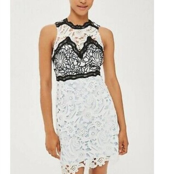 TOPSHOP Lace Mini Dress White Baby Blue size 4 - Picture 1 of 13